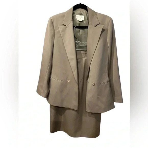 Christian Dior 100%wool khaki green skirt sets (2pcs) size 14 - Picture 5 of 13